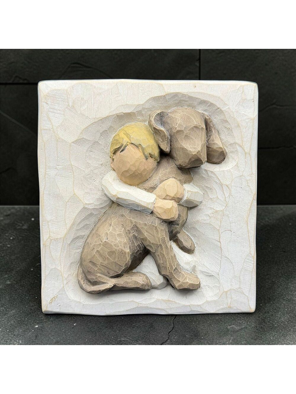 Vtg. Willow Tree Hug Wall Plaque Susan Lordi 2003 Demdaco Dog & Child Relief 4"